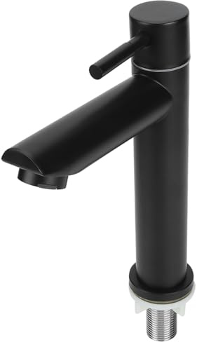Kuuleyn Sink, G1/2in Bathroom Stainless Steel Washbasin Single Cold Water Tap for Bathroom Toilet Black(Straight Type (Without Tube)