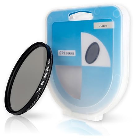 CPL Filtre polarisant, Ø 72 mm, Réflexion Lumineuse perturbatrice minimisée, Clarté Optique et fidélité des Couleurs optimisées, Polarisateur Circulaire Cadre Aluminium, Protection Objectif caméra