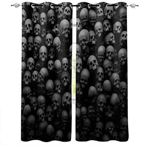 MXYHDZ Blickdicht Vorhang für Schlafzimmer - Schwarz Horror Totenkopf Stil - 3D Druckmuster Öse Thermisch isoliert - 220 x 215 cm - 90% Blickdicht Vorhang für Kinder Jungen Mädchen Spielzimmer
