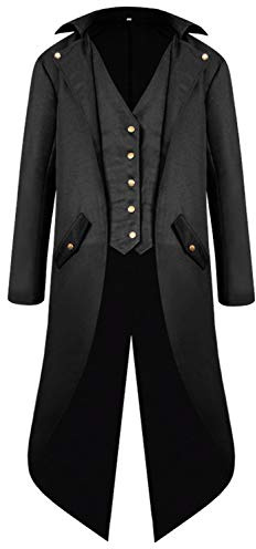 Sangdut Medieval Halloween Tailcoat Jacket Costumes for Men, Gothic Victorian Frock Coat Uniform, Adult Steampunk Victorian Renaissance Pirate Vampire Cosplay Costume Outfits (Black, XXXXL)