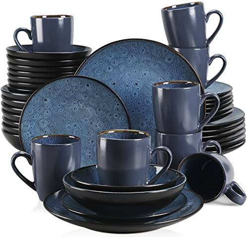 Tafelservice Steinzeug, vancasso 40 teiliges BUBBLE Kombiservice Set, Geschirrset im Vintage Aussehen, Beinhaltet Müslischalen, Kaffeetassen, Dessertteller, Suppenteller und Speiseteller