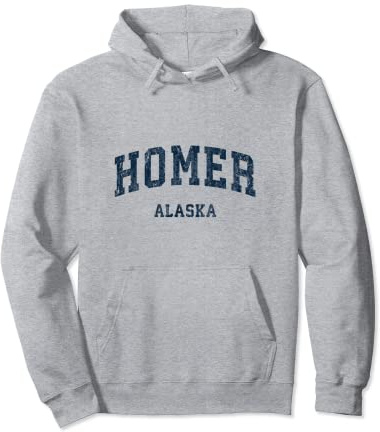 Homer Alaska AK Vintage Varsity Deportes Azul Marino Diseño Sudadera con Capucha