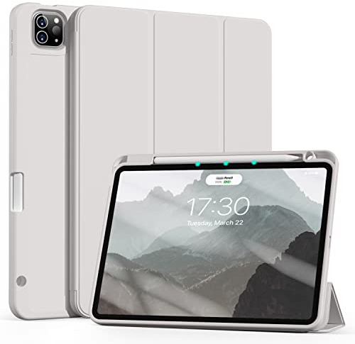ZOYU Hülle für iPad Pro 11 mit Stifthalter 2022/2021/2020, Unterstützt das Aufladen von Pencil 2, Smart Folio Stand Hülle für iPad Pro 11 Zoll, Auto Sleep/Wake, Grau