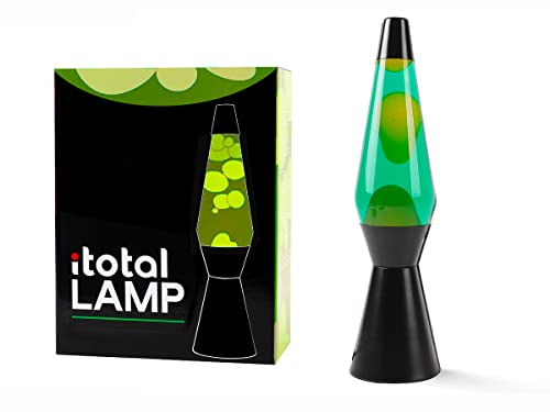 I-TOTAL® - Lampada Lava, effetto bolle, lava lamp colorata (Verde/Giallo Base Nera)