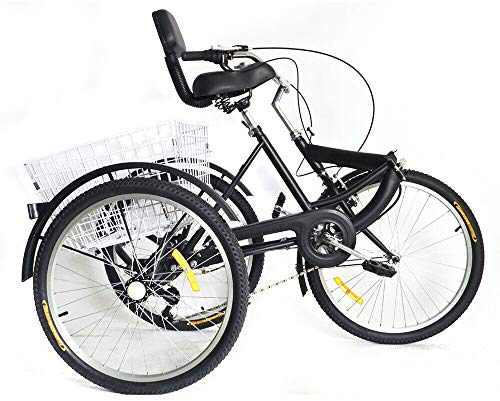 WSIKGHU 24 Zoll Erwachsene Dreirad 7 Gang Fahrrad für Erwachsene Fahrrad mit Korb Faltbares Kreuzfahrt-Dreirad mit großem Einkaufskorb mit Beleuchtung