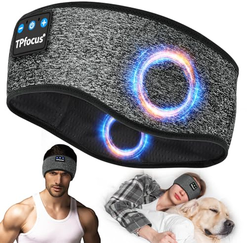 TPfocus Auriculares Bluetooth 5.4 para Dormir, Cinta para Deporte y Sueño | Sonido nítido | Lavable | Sin presión en los oídos | 16 h de batería | Suave y transpirable | Ajuste cómodo y seguro