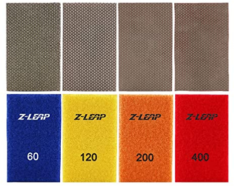 Z-LEAP Hoja de papel de diamante galvanizado, gancho y bucle de nailon para pulir a mano, vidrio, porcelana, cerámica, 4 unidades