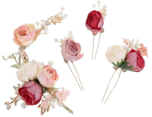 OSALADI Rosenblumen Haarnadel Set 4 Stück U-Förmige Braut Haarschmuck Rosen Haarklammern Für Hochzeit Damen Party Festliche Anlässe