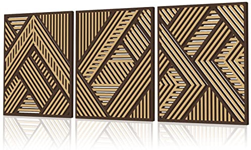 Tatuo 3 Stück geometrische Holz-Wandkunst, modernes Lattenholz-Design, Wanddekoration, hängende abstrakte Paneele, Wohnzimmer, Badezimmer (einfache Geometrie)