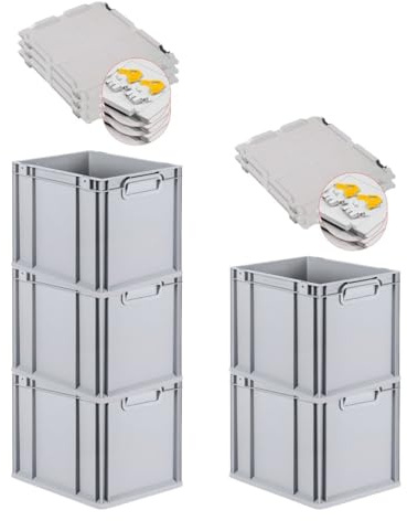 PROREGAL SuperSparSet 5x Eurobox NextGen Economy mit Scharnierdeckel & gelben Verschlüssen | Griffe geschlossen | HxBxT 32x30x40cm | 30 Liter | Eurobehälter Transportbox Transportbehälter