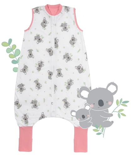 schlummersack Sacco nanna estivo con piedi, 1 Tog, 60 cm, sottile, koala, sacco a pelo con gambe e polsini allungati, per una statura di 60-70 cm, sacco nanna per neonati, estate e primavera