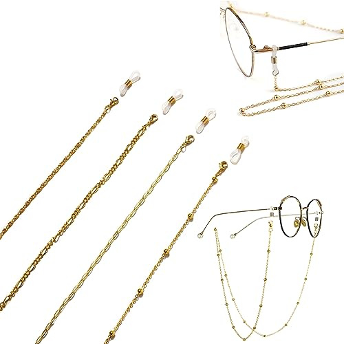 SURALIN 4PCS Brillenkette Damen, Brillen Kettenband Damen Maskenband Brillenband Kette, Kette für Sonnenbrille Damen Brillenkette Gold/Silber