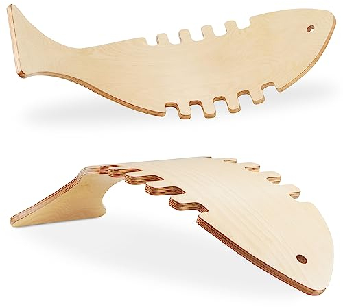 Mamabrum Holz Balancierbrett in Fischform – Vielseitiges Balance Board für Kinder und Erwachsene – Fördert Motorik und Gleichgewicht