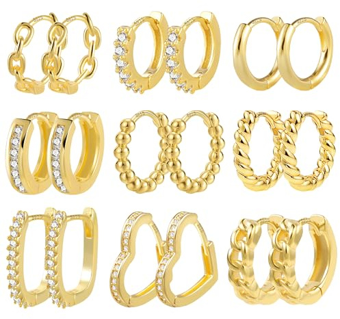 9Paar Creolen Gold Ohrringe Set Damen Vergoldete Multipack Creolen Kleine