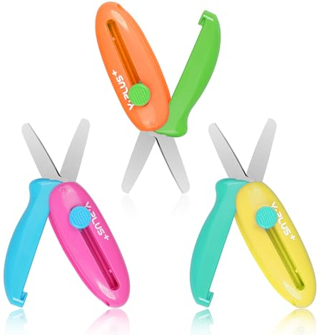 Safety Scissors for Kids, Retractable Small Scissors for Toddler Craft Ages 3-5 2-4 1-3, Cute Pink Toddler Craft Preschool 3Pcs
