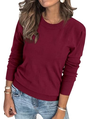 Arach&Cloz Womens Jumpers UK Long Sleeve Crew Neck Ladies Knitted Tops Summer Spring Casual Dressy Sweater (Dark Red, L)