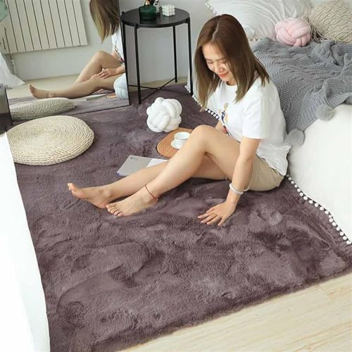 ZWPILY Hochflor Teppich, Einfarbig, Flauschiger Langflor Teppich, Shaggy Flokati, Rechteckig, Pflegeleicht, Wohnzimmerteppich - Fellteppich - Modern Kunstfell Carpet für Schlafzimmer,Lila,60x110cm