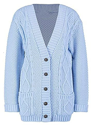 HUBIBUBI Women's Ladies Long Sleeve Button Top Chunky Aran Cable Knitted Grandad Cardigan Womens Everyday Long Sleeve Button Top UK 8-26