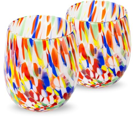 Gocce di Murano 2 verres à eau travaillés selon la tradition des artisans de Murano, verre soufflé et travaillé à la main 300 ml - verres à eau verre arc-en-ciel pluie