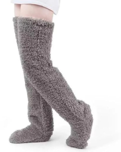 Damen Kniestrümpfe Plüsch Overknee Socken Flauschig Damen Strümpfe Stulpen Teddy lange Beinwärmer Winter Warme Schlafsocken - Frauen Schlafen Zuhause Wintersocken Weihnachten Gift für Damen Mädchen