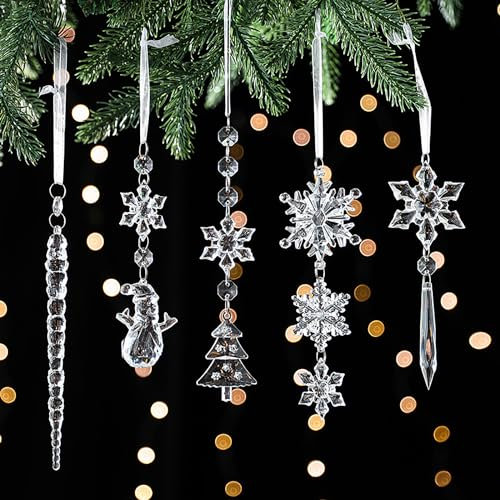 Yinghesheng Christbaumschmuck eiszapfen Anhänger 12 Stück weihnachtsbaumschmuck Schneeflocken Eiszapfen Anhänger Acryl Weihnachtsbaum Schneeflocken Dekorationen Weihnachtsbaum Eiszapfen Deko