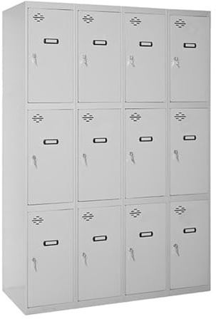 Simon Rack Taquillas Vestuario Metalicas, 4 Módulos 12 Puertas, Incluye Llave, 1800x1200x500 mm, Gris - Simonlocker