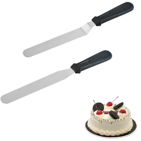 2 Piezas Espátulas para Decorar Pasteles, Espátulas con Hojas de Acero Inoxidable, con Mango de Plástico, Set de Espátulas Anguladas, Cuchillo de Paleta Profesional para Repostería