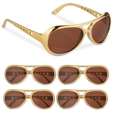 Relaxdays Partybrille 5er Set, cooler Rapper-Look, Kunststoff, One Size, Kostümbrillen mit getönten Gläsern, gold/braun | One Size, Kostümbrillen mit getönten Gläsern