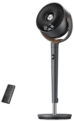 DREO Fan for Bedroom, 120° Oscillating Standing Fans, Quiet Floor Fan with DC Motor, 100ft Pedestal Fans for Room, 9 Speeds, 4 modes, 20dB, 120° Manual Vertical, 37-42 Adjustable Height, 9H Timer