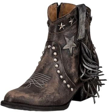 Circle G Western Boots Womens Fringe Studs Ankle 7.5 M Black Q0196