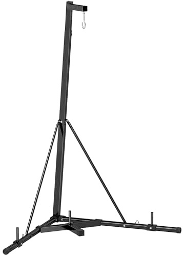 SPORTNOW Supporto Sacco da Boxe Regolabile in Altezza e Autoportante, Sostegno con Base Triangolare e Supporto per Pesi, Max 60kg, 170x90x182-225 cm, Nero