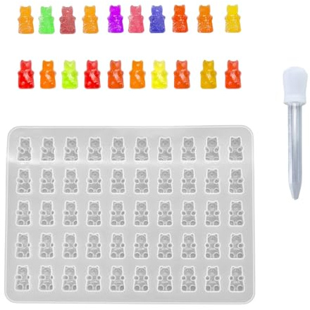 Gummibärchen Formen, Gummibärchen Form Selber Machen Silikonform, Mini Süssigkeit Silikon Form für Süßigkeiten Gelee Pralinen Schokolade (gummibärchen form + 1 Dropper)