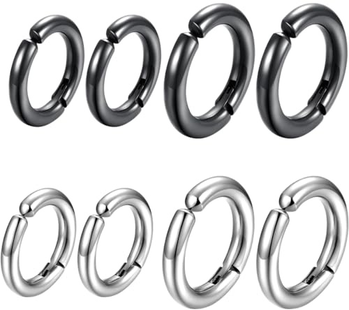 4 Paia Orecchini Finti a Cerchio Magnetici Calamita Senza Buco in Acciaio Inossidabile per Naso, Labbro Uomo Donna con Clip (10mm+12mm)
