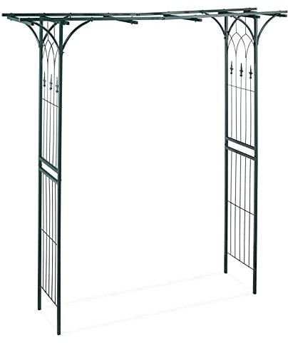 Gartenbogenlaube für den Innen- und Außenbereich für Elegante Dekorationen, Rosenbogen mit Tor, Unterstützung für das Gartenwachstum, Metallspalier, wetterfest, dunkelgrün