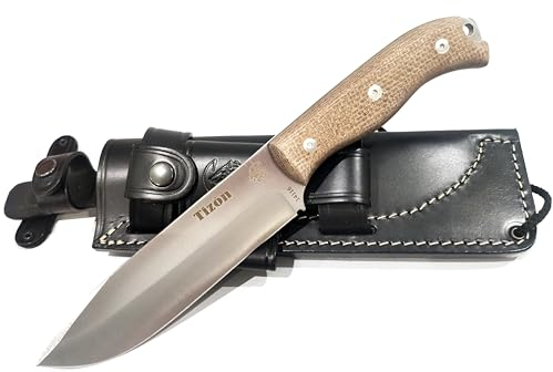 J&V Tizón Cuchillo de Supervivencia Bushcraft Pesca Caza Campo y Outdoor, Cuchillo de Hoja Fija de 15,5 cm, Funda, Fabricado en España