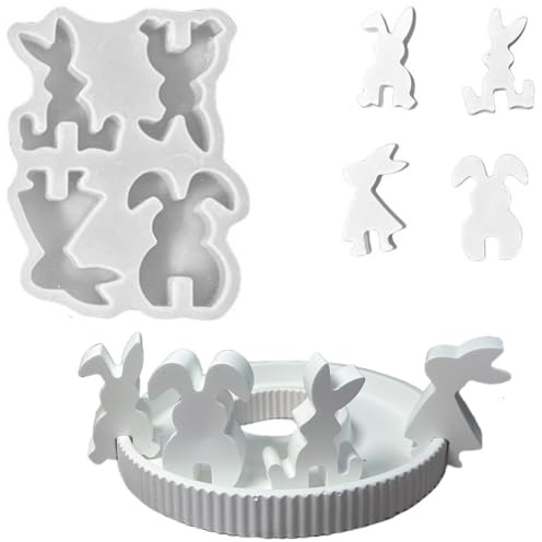 Silikonformen Gießformen, Silikonform Kerzenhalter Tablett, Kreative Kombinationen Silikon Gießform Kerzenhalter, Gipsformen zum Gießen（Hase）