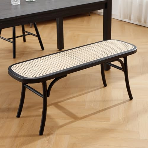 chairus Panche per Soggiorno in Legno Panca da Ingresso Rattan Panca da Pranzo per Cucina (Nero)