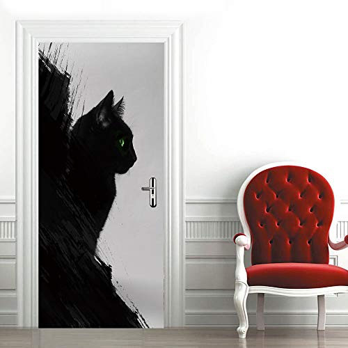 Tür Bekleben mit Türtapete Selbstklebend Türposter 3D Effekt Türaufkleber Fototapete Tür verschönern mit Türfolie Abziehen und Aufkleben Tür Sticker 100x200 cm Schwarze Katze