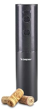 BEPER P102ACP101 Sacacorchos eléctrico para vino, 20W, Abrebotellas eléctrico recargable con cable USB, Cortacápsulas incluido, Luz LED, Abre 50 botellas con una carga, Negro
