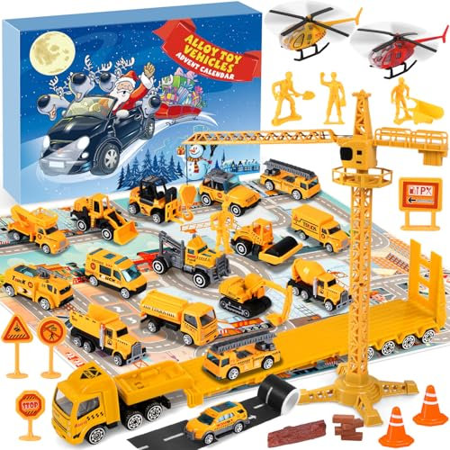 iZoeL Alloy Cars Advent Calendar Boy Kids 2025 Toys Advent Calendar Construction Truck Vehicles Christmas Calendar for Kid Son Grandson 3 4 5 6 7 Years Old