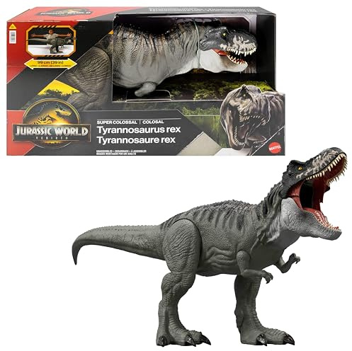 Mattel Jurassic World Rebirth Super Colossal Tyrannosaurus Rex-actionfigur, T-Rex-dinosaurie som sväljer minifigurer, filmtroget och ställbart utförande, JBG52