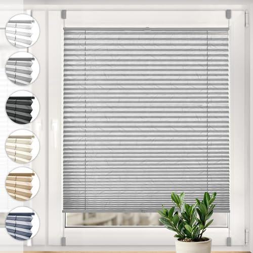 Sonello Plissee Crush Klemmfix ohne Bohren 40cm x 100cm Grau Faltrollo Plisseerollo Jalousie für Tür & Fenster Blickdicht Sichtschutz Sonnenschutz Fertifplissee Rollo
