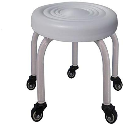 Beauty-Hocker mit Rollen, runder Sitz, Pediküre-Stuhl für Schlafzimmer und Wohnzimmer, Schwammkissen, Kunststoffrahmen, Stahlrahmen, Ottomane für Salon, Schwarz/Weiß, 32 cm