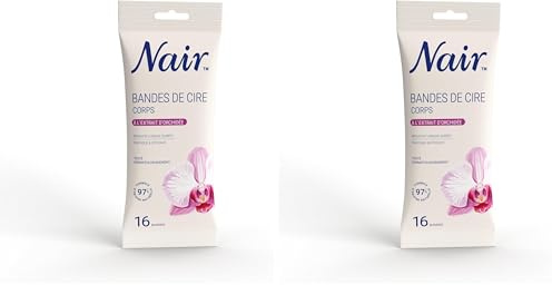 NAIR - Bandes De Cire Froide Corps, Peaux Sensibles, à l'Extrait d'Orchidée, 97% d'Origine Naturelle, Format Malin 16 Bandes (Lot de 2)