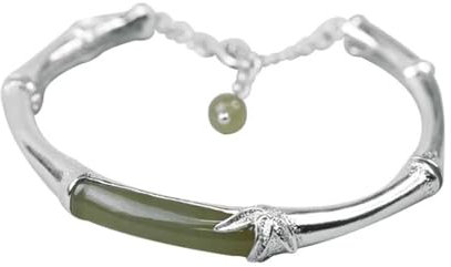 Armbänder, Armbänder für Frauen, Feng Shui grüner Hetian-Jade-Armreif für Frauen, echte grüne Bambus-Jade, S925-Silber