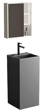 Lavandino da pavimento quadrato in ceramica con colonna, lavabo da bagno con piedistallo, lavabo da pavimento, lavabo da appoggio con foro di troppo pieno e scolapiatti, rubinetto/specchio/armadietto