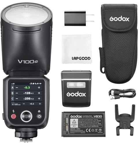 Godox V100-C 100W TTL Flash pour Canon 2.4G sans Fil Flash d'Appareil Photo | Flash d'Appareil Photo à Tête Ronde avec Flash Externe SU-1,HSS 1/8000s 2980mAh,Godox V1Pro C Mis à Niveau Flash