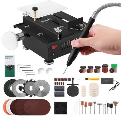 Mini Sega Circolare da Tavolo Multifunzionale, 100W Mini Sega da Tavolo con 7 Velocità, Seghe Circolari da Tavolo Elettriche Portatile, 16mm Lama da Sega Regolabile per Artigianato