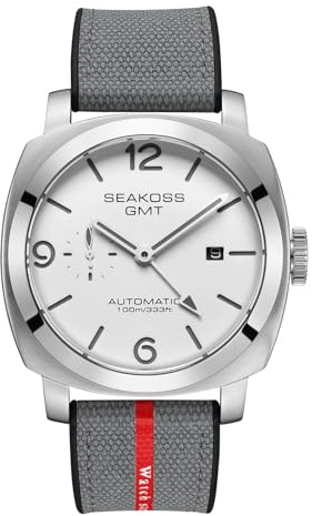 GMT Watches for Men Automatic 45MM Date 10ATM Waterproof Seagull ST2557 Movement LuminousStainless Steel Sapphire Glass Mechanical Wristwatches White