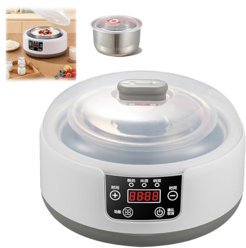 Yogurtera, Pantalla Led Multi-función Probiótico Yogur Motor, Con 5 Frascos De Vidrio Y Recipiente Interior De Acero Inoxidable, El Hogar Pequeña Máquina de Yogur (Basic)